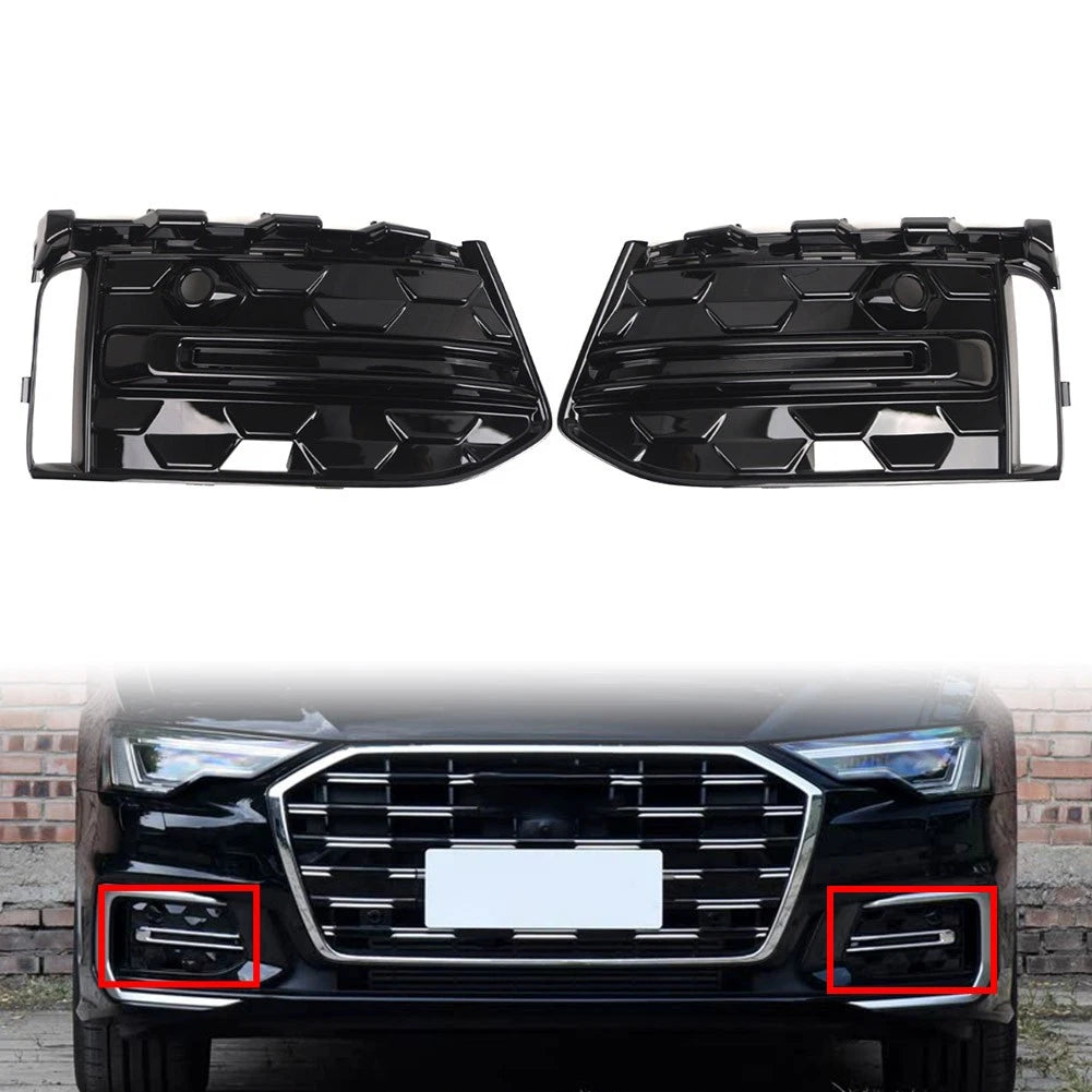 2X Front Lower Fog Light Frame Cover Glossy Black for Audi A6 C8 S6 (2023–2025)