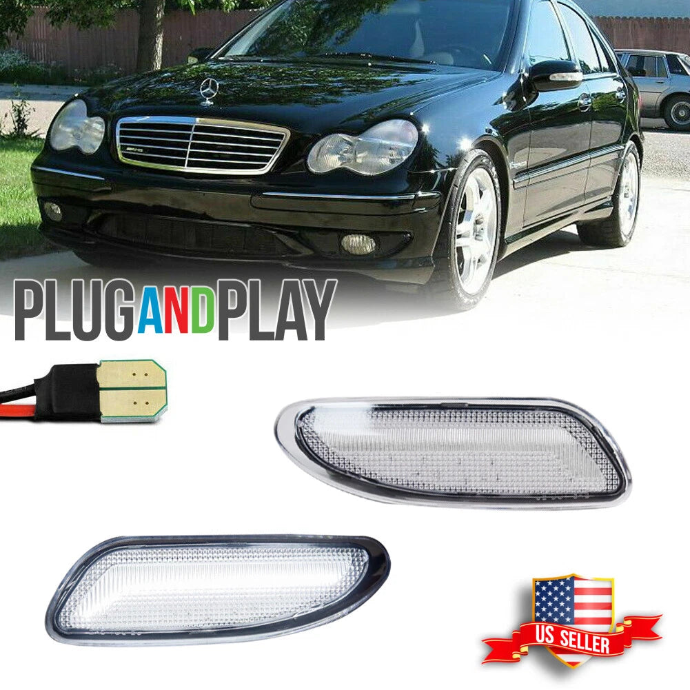 Clear White LED Side Marker Lights for Mercedes Benz W203 C-Class (2001–2007)