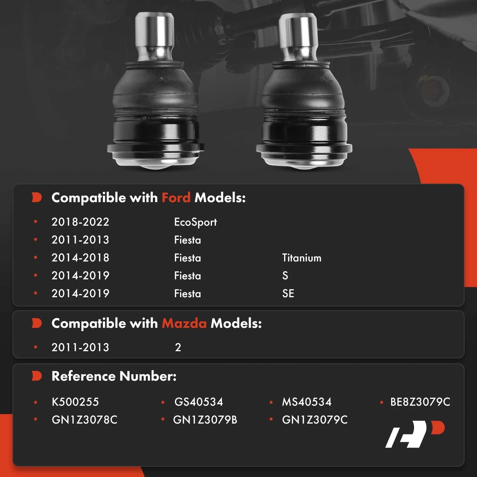 2X Front Lower Ball Joint Kit for Ford Fiesta (2011–2019) EcoSport