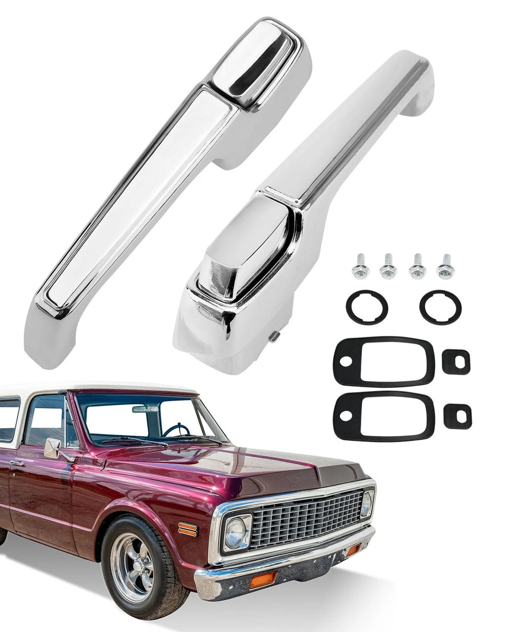 Set of 4 Chrome Door Handles for Chevy C10 C20 C30 GMC K1500 (1967–1972)
