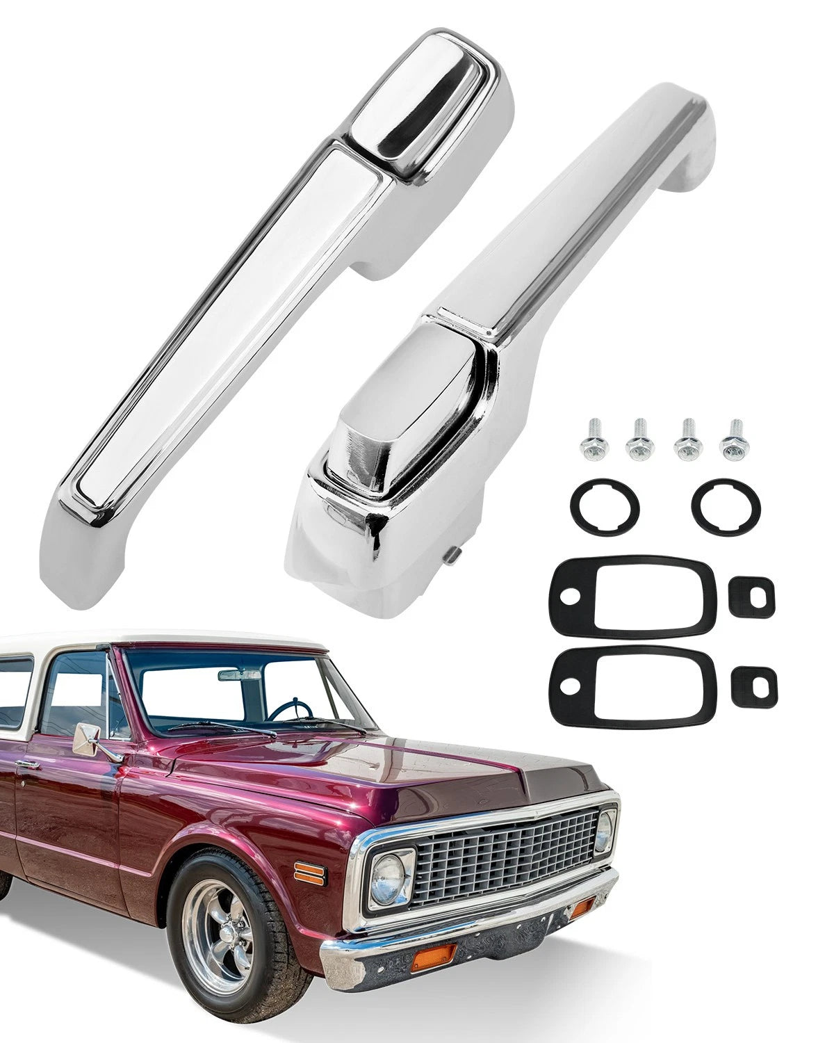 Set of 4 Chrome Door Handles for Chevy C10 C20 C30 GMC K1500 (1967–1972)