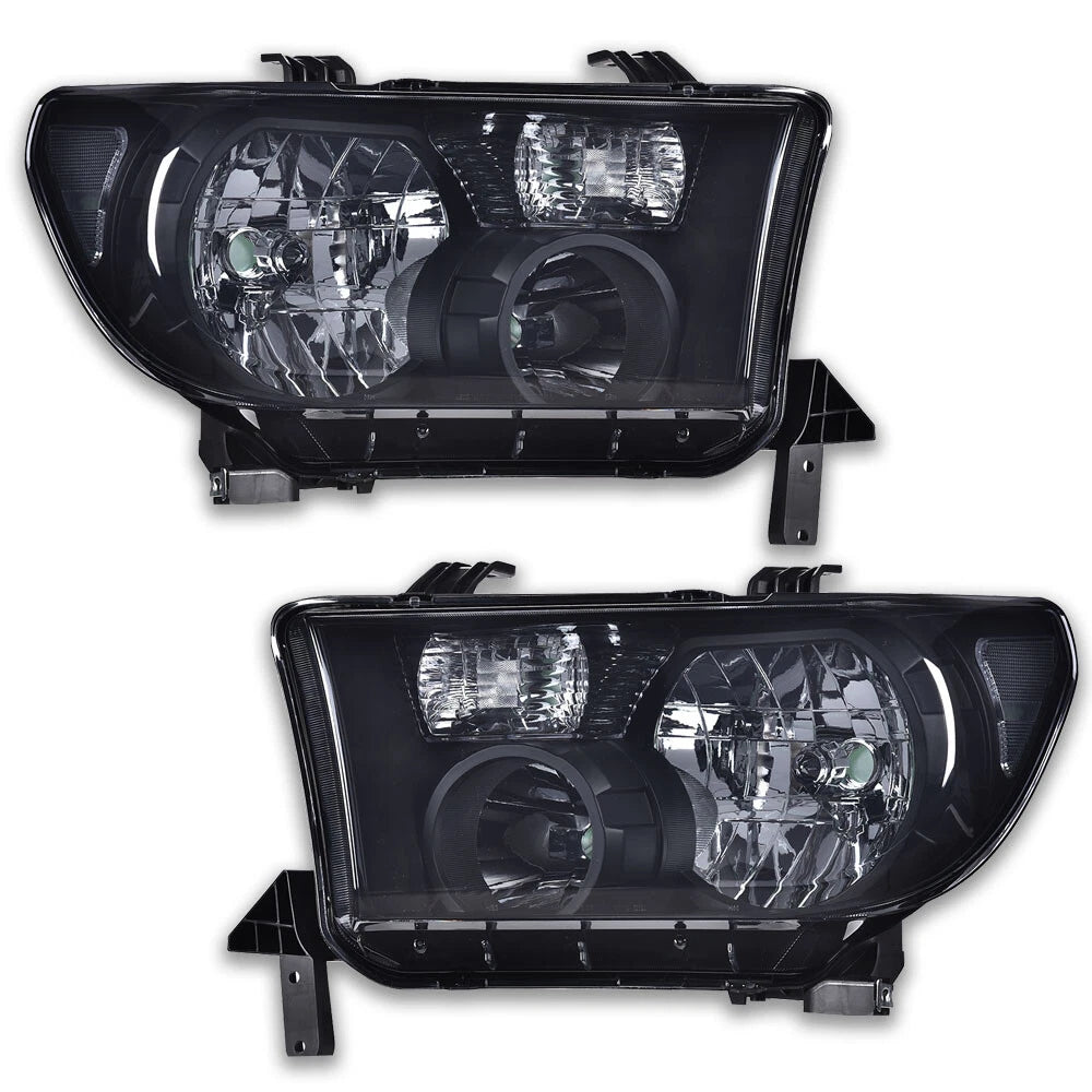 Set of 2 Black Shell Headlights for Toyota Tundra, Sequoia (2007–2017)
