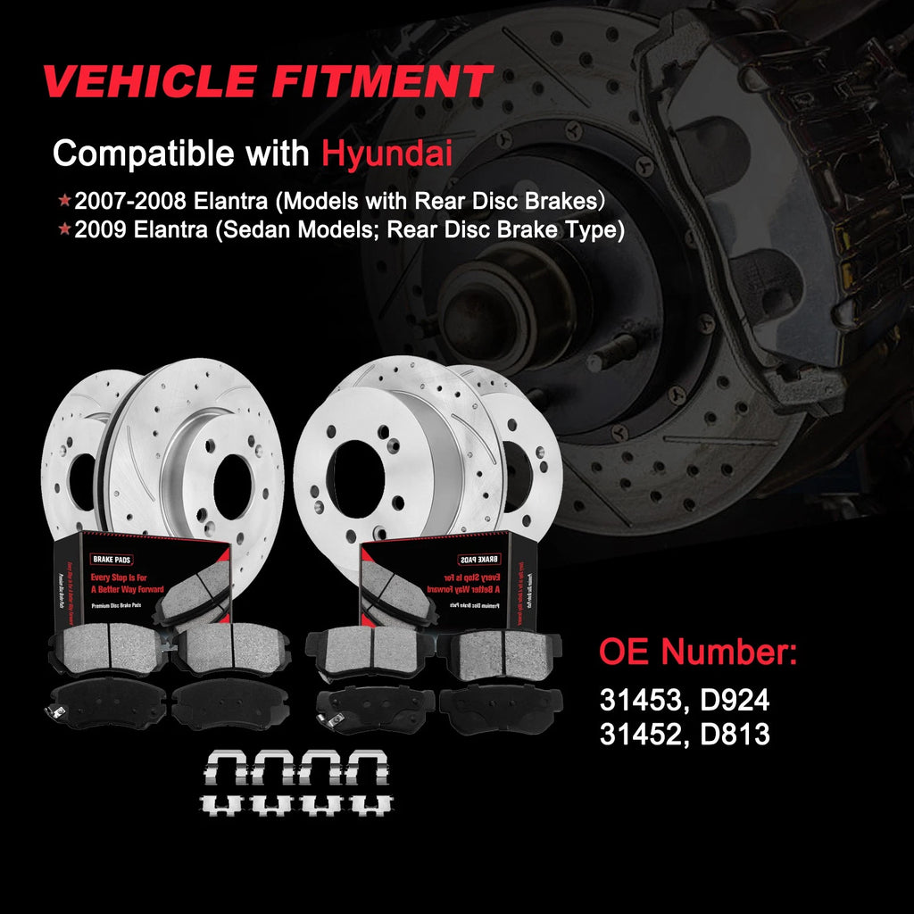 Drilled Rotors & Ceramic Brake Pads for Hyundai Elantra (2007–2009)