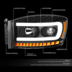 LED Sequential Projector Headlight for Dodge Ram (2006–2009)