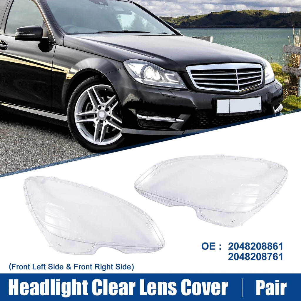 Pair Headlight Clear Lens Cover for Mercedes Benz C-Class W204 (2007–2014) No.2048208861
