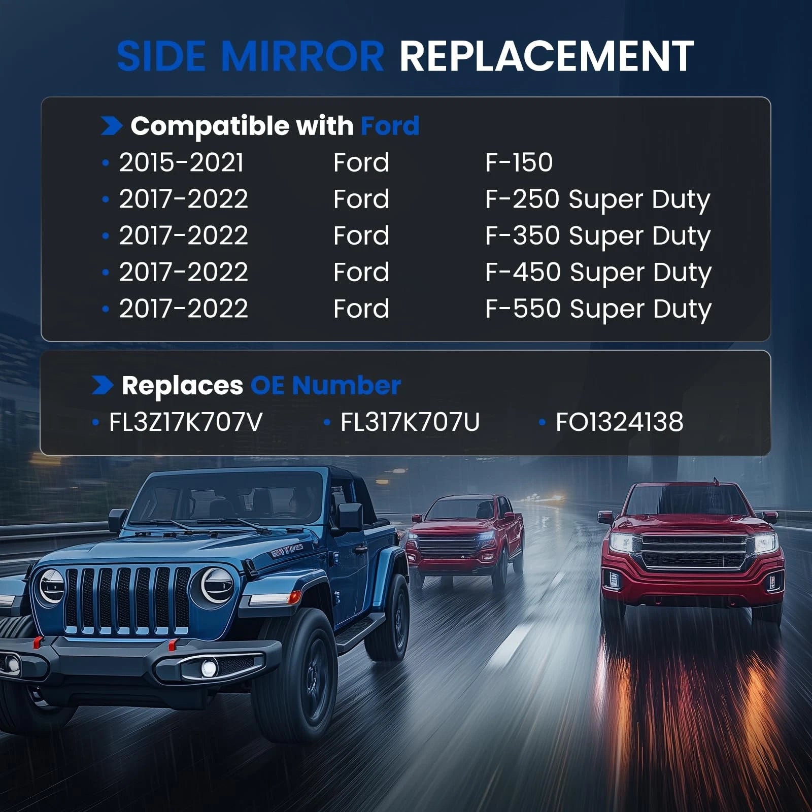 Driver Side Lower Heated Tow Mirror Glass for Ford Super Duty (2020–2022)