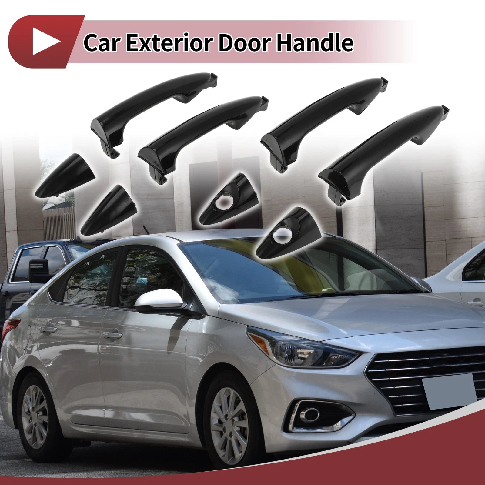 Set of 4 Door Handles for Hyundai Accent (2012–2017) No. 826511R050 Black