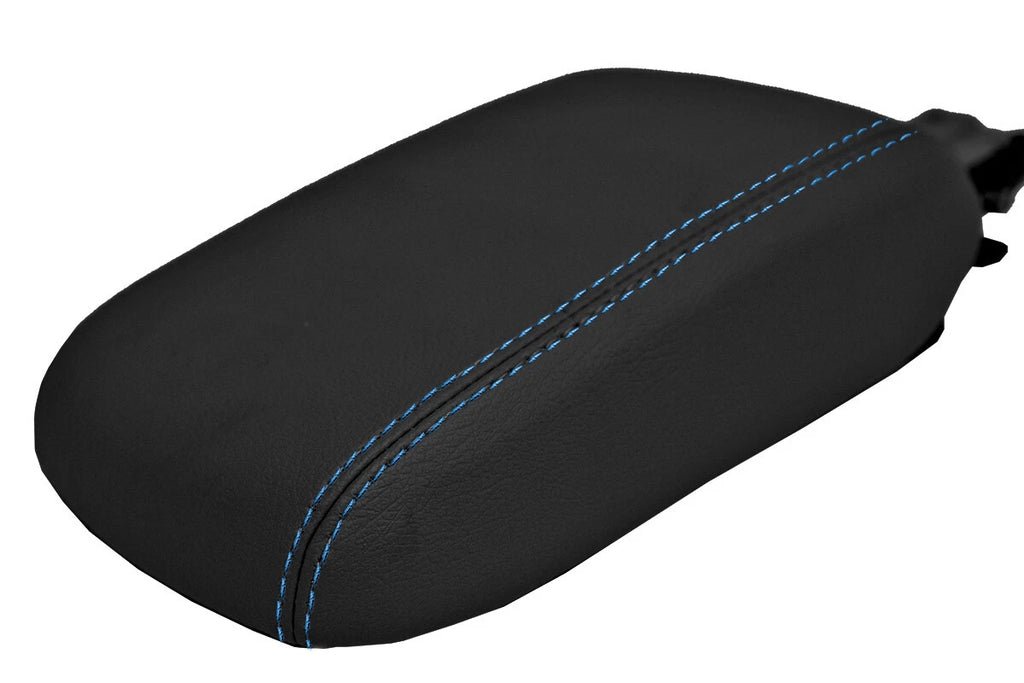 Leather Console Lid Armrest Cover for Subaru Crosstrek (2012–2017) Blue Stitch