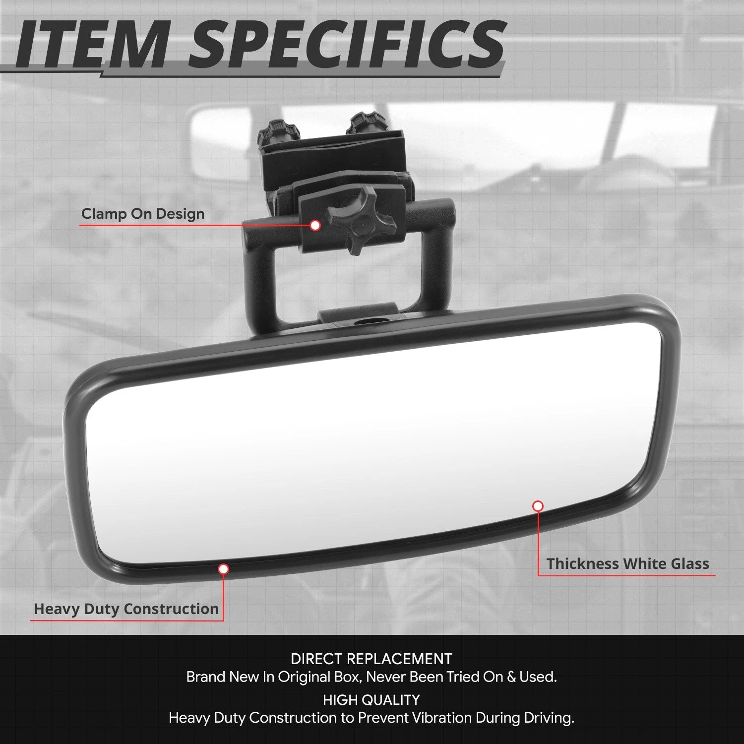 Rearview Mirror Cover Clamp for Universal Yacht (Black ABS, White Glass)
