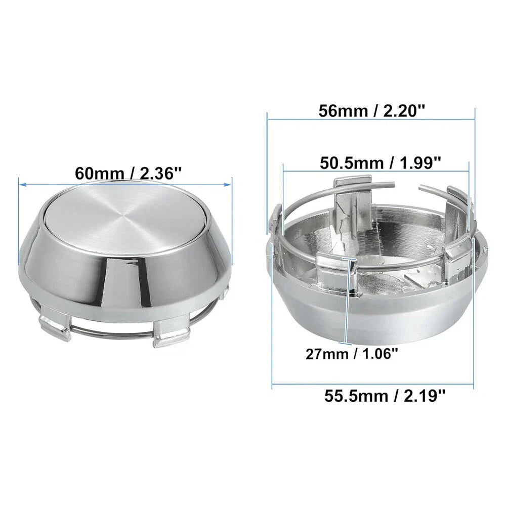 4 x 60mm Chrome Wheel Center Caps for Universal Rims (No Logo)