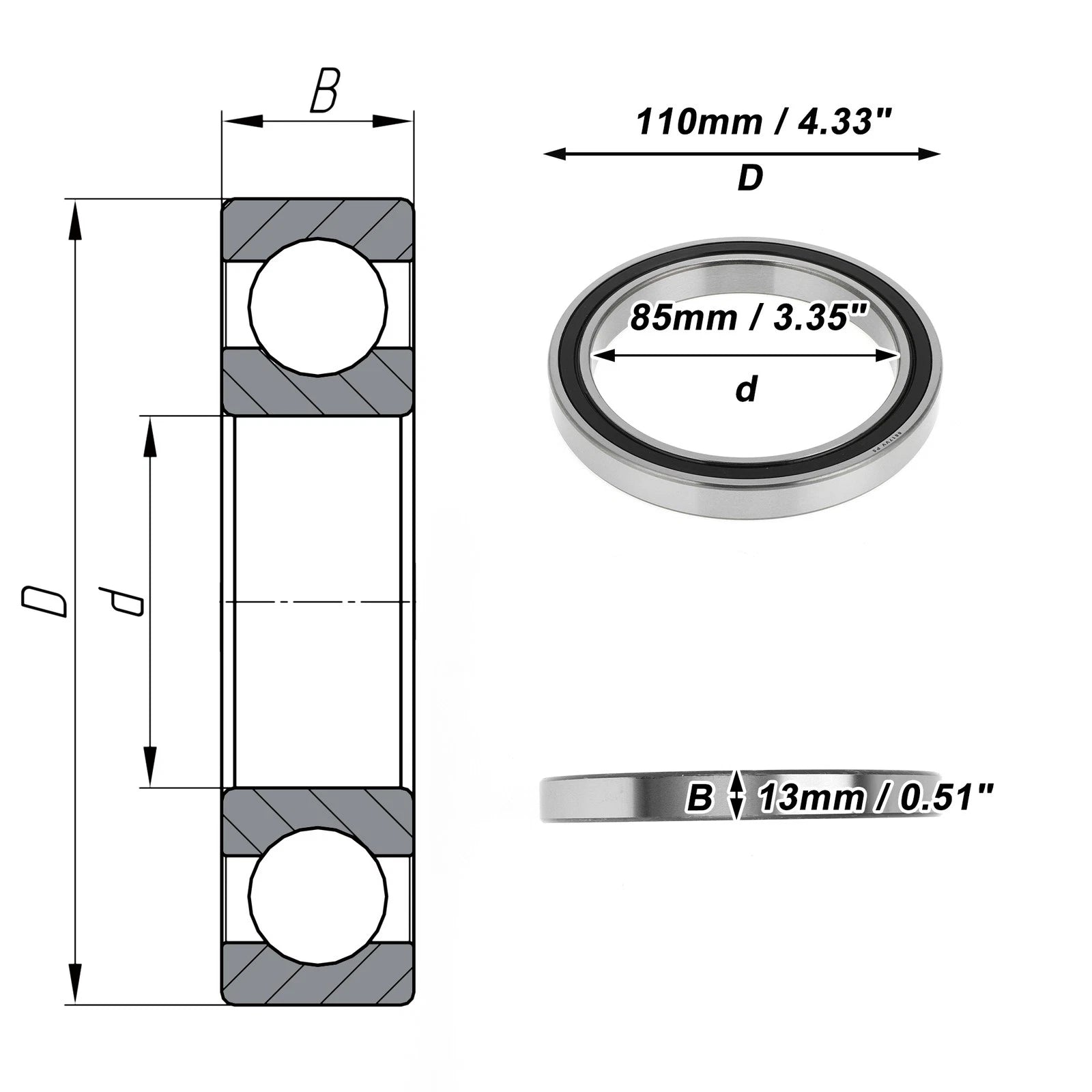 Deep Groove Ball Bearing 6817VV for Scooter Skateboard Wheel (P5 85x110x13mm)