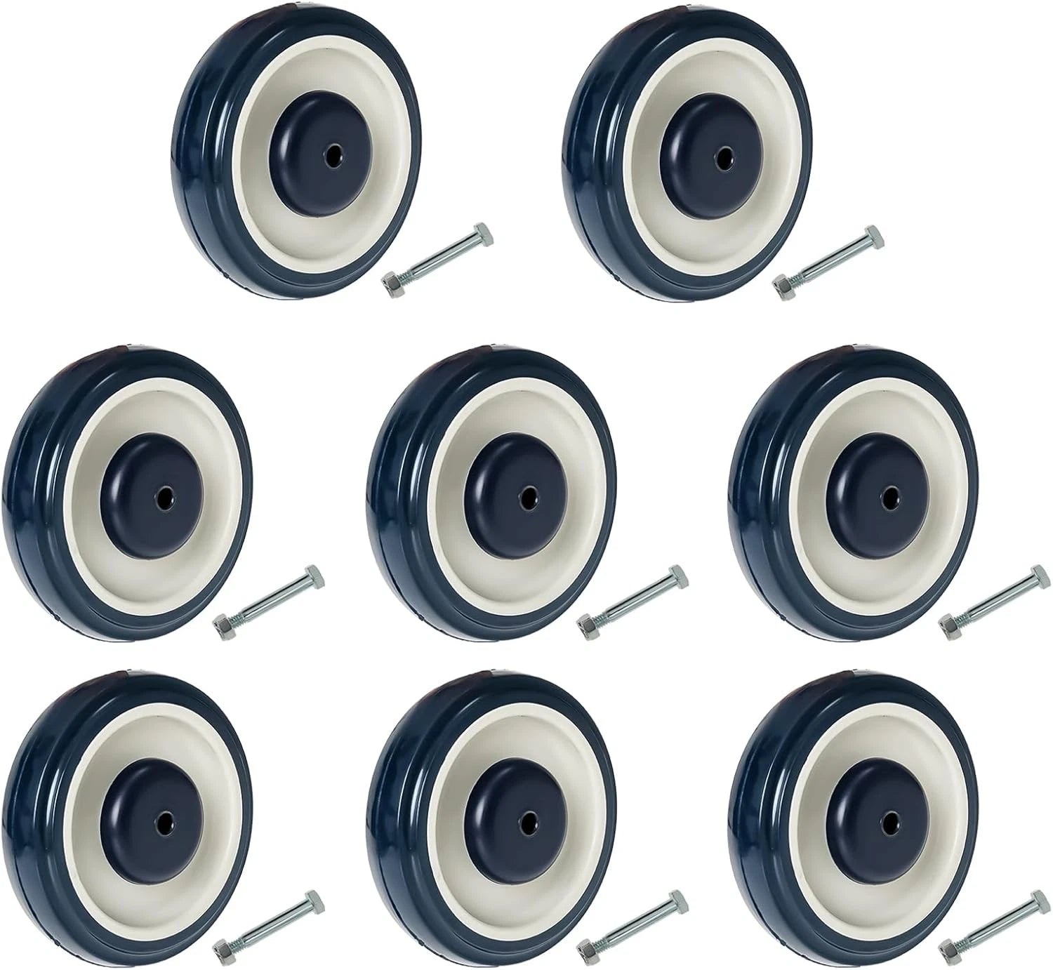 8X 5" Polyurethane Shopping Cart Wheel Replacement with Axles & Bolts