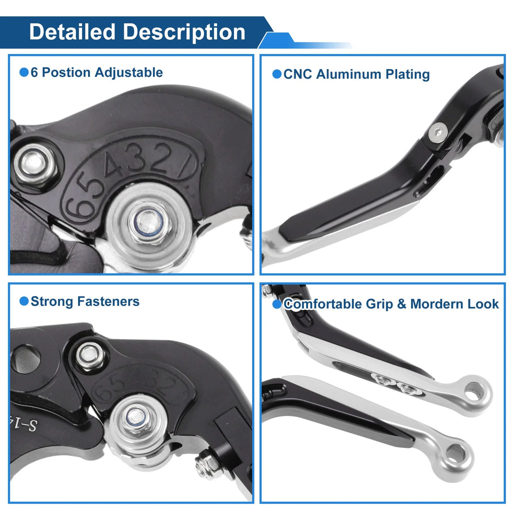 Short Long Brake Clutch Levers for Suzuki Hayabusa/GSXR1300 (1999–2023) Black Silver Tone