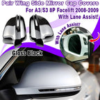Gloss Black Mirror Cover Cap for Audi A3/S3 8P (2008–2009) w/ Lane Assist