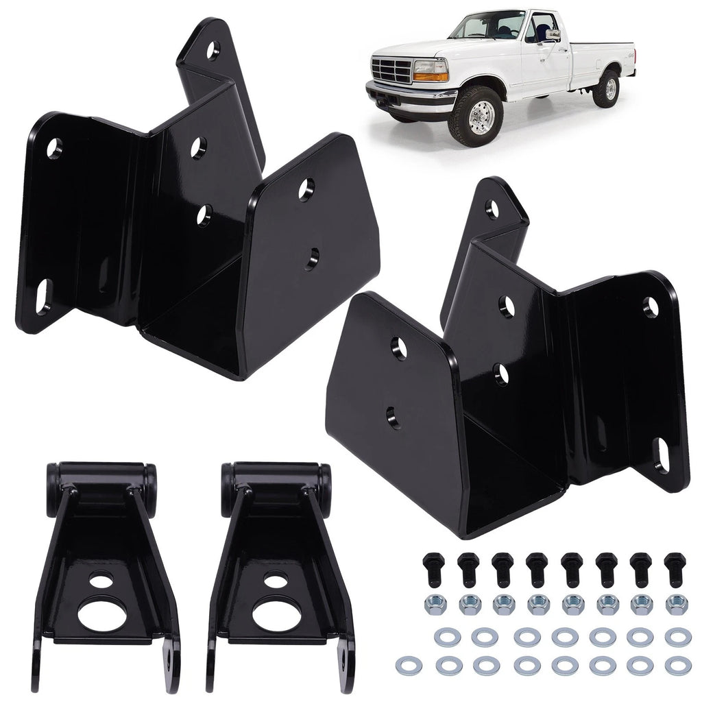4" Rear Drop Leaf Spring Hanger + Shackles Kit for Ford F150 F100 (1973–1979)