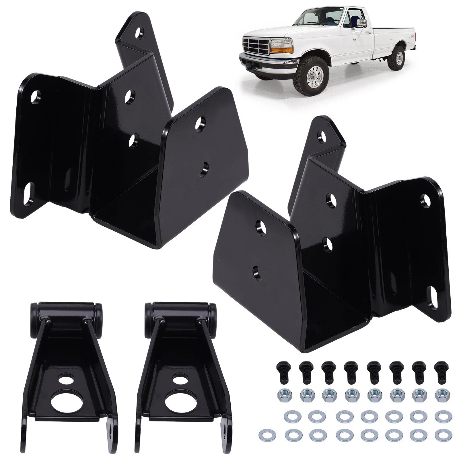 4" Rear Drop Leaf Spring Hanger + Shackles Kit for Ford F150 F100 (1973–1979)