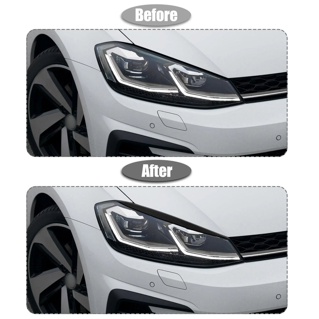 1 Pair ABS Headlight Eyelid Stickers for VW Golf (2010–2014) Carbon Fiber