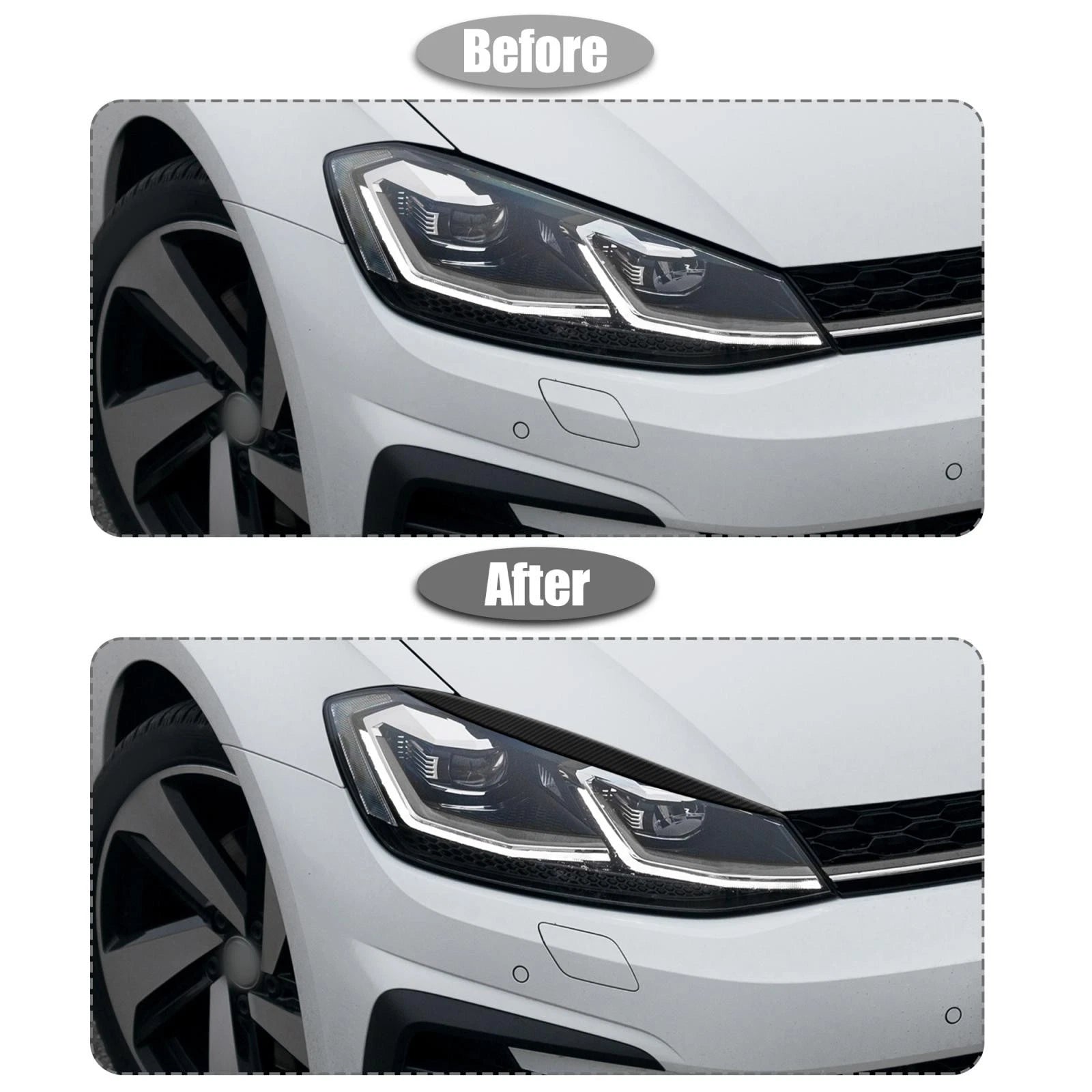 1 Pair ABS Headlight Eyelid Stickers for VW Golf (2010–2014) Carbon Fiber