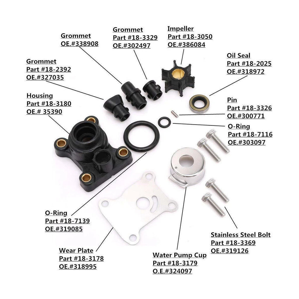 Impeller Water Pump Repair Kit for Johnson/Evinrude 9.9hp & 15hp (394711)