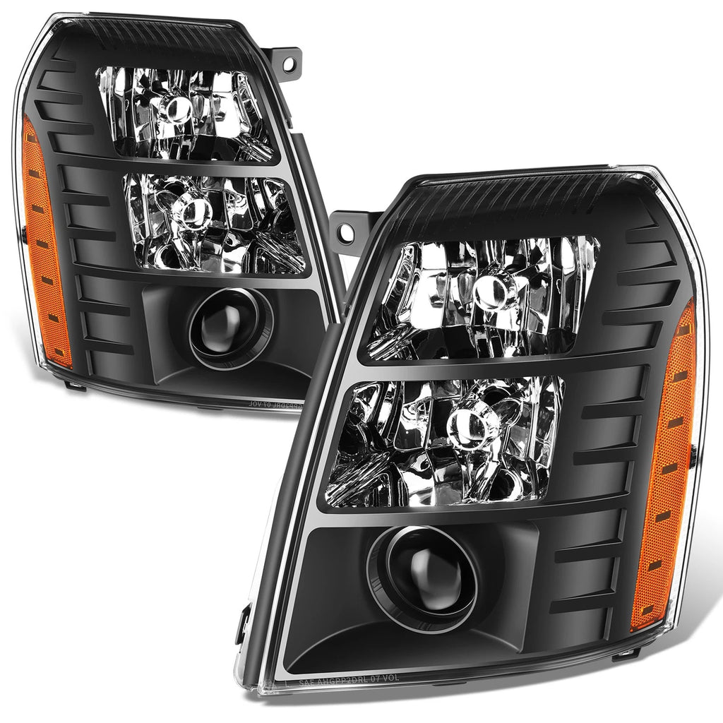 LED DRL Black Amber Projector Headlights for Cadillac Escalade ESV EXT (2007–2014)