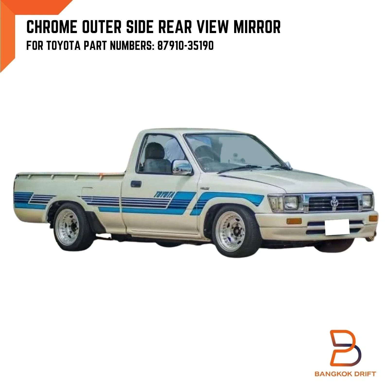 Chrome Door Mirror RH for Toyota Hilux LN106 4WD Ute 4Runner Surf (1988-1997)