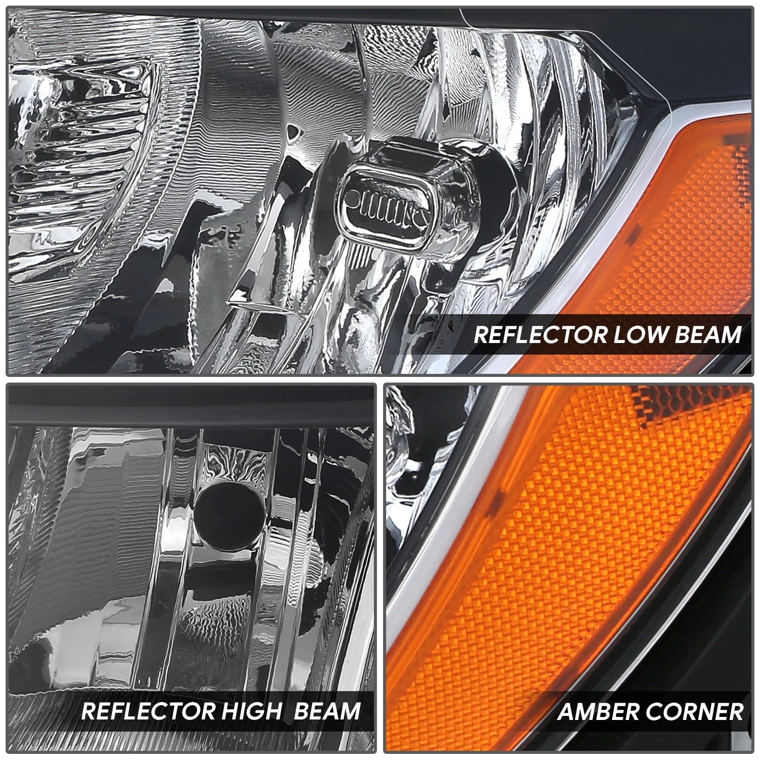 Driver Headlight for Jeep Compass (2017–2021) Black Housing Amber Corner