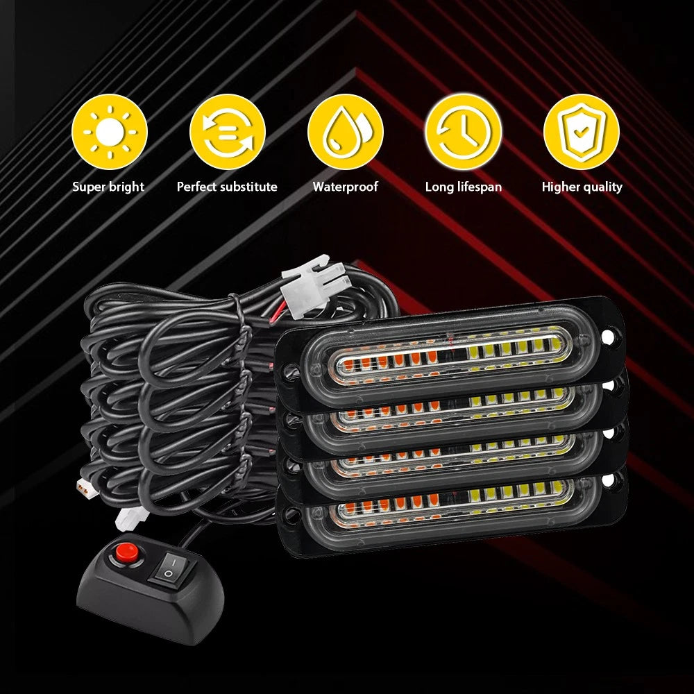 Set of 4 Amber LED Strobe Warning Lights for Pickup SUV