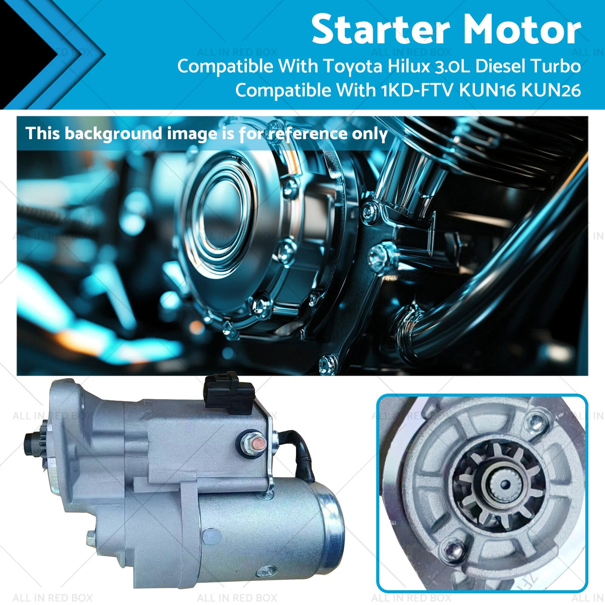Starter Motor for Toyota Hilux 3.0L Diesel Turbo (2005–2015) 1KD-FTV KUN16 KUN26