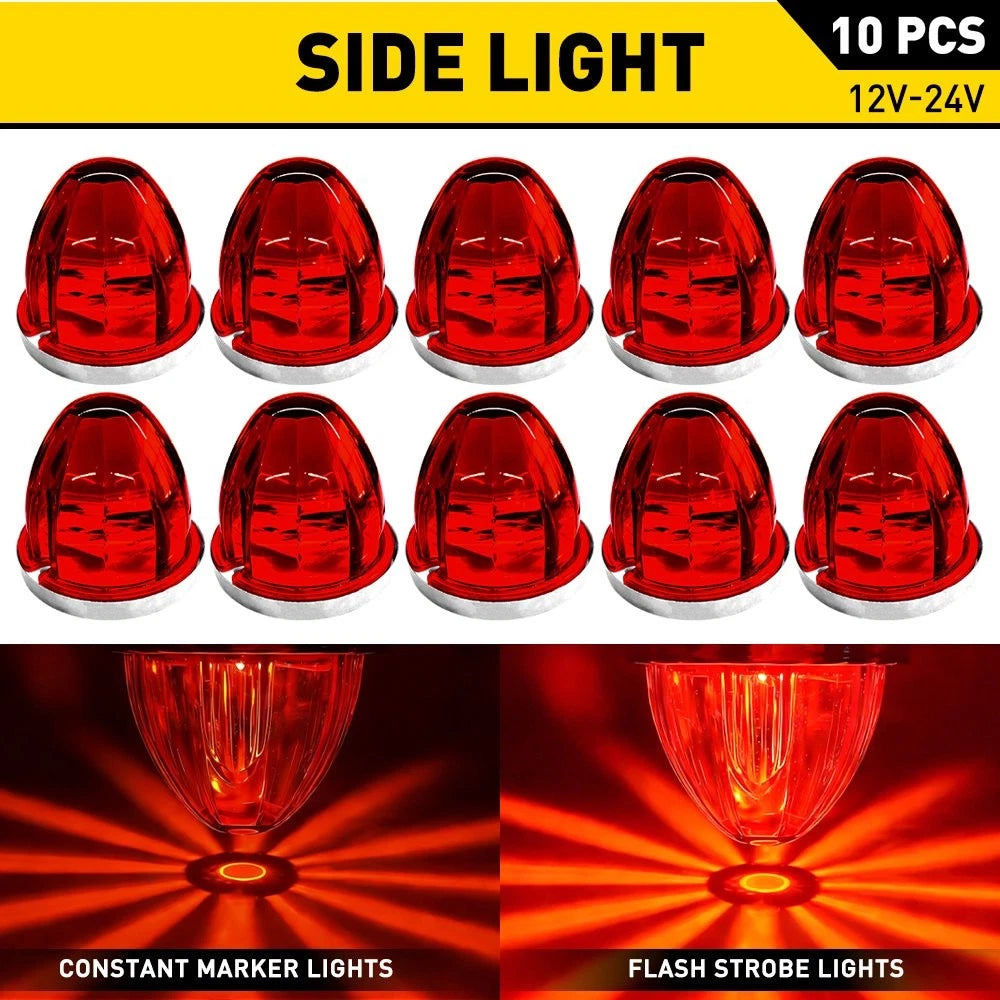 Red LED Surface Mount Turn Marker Light for Various Vehicles (12-24V)