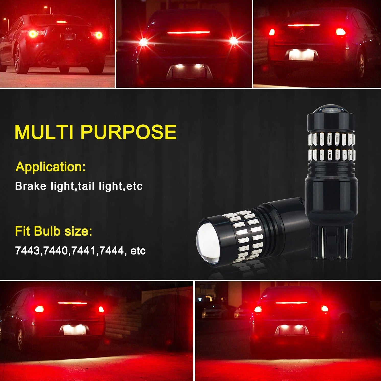 Set of 2 LED Strobe Brake Light Bulbs for Make Model