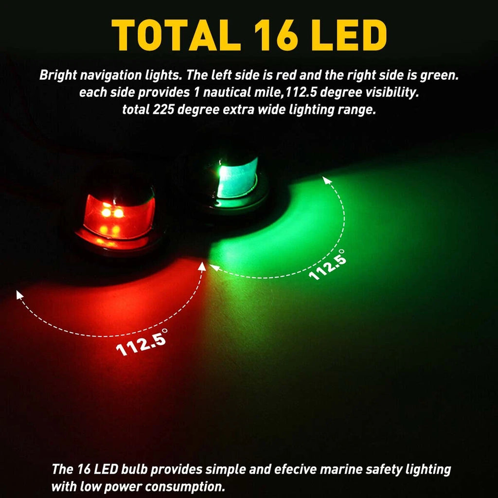 2X LED Bow Navigation Lights for Marine Boat Yacht Pontoon (12V)
