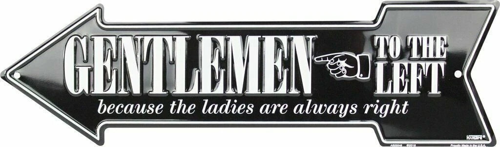 Metal Arrow Sign for Gentlemen (20" x 6")