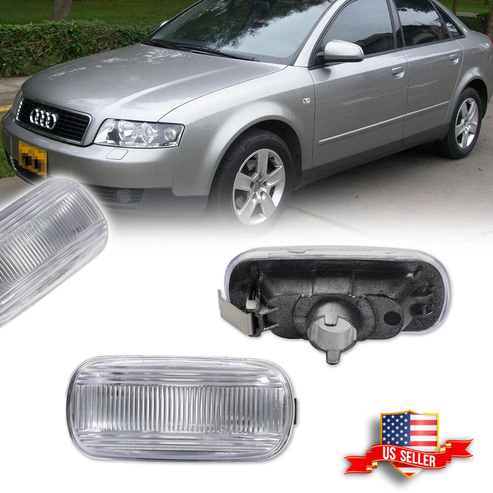 2X Clear Lens Front Side Marker Lights for Audi A4 A6 (2001–2008)
