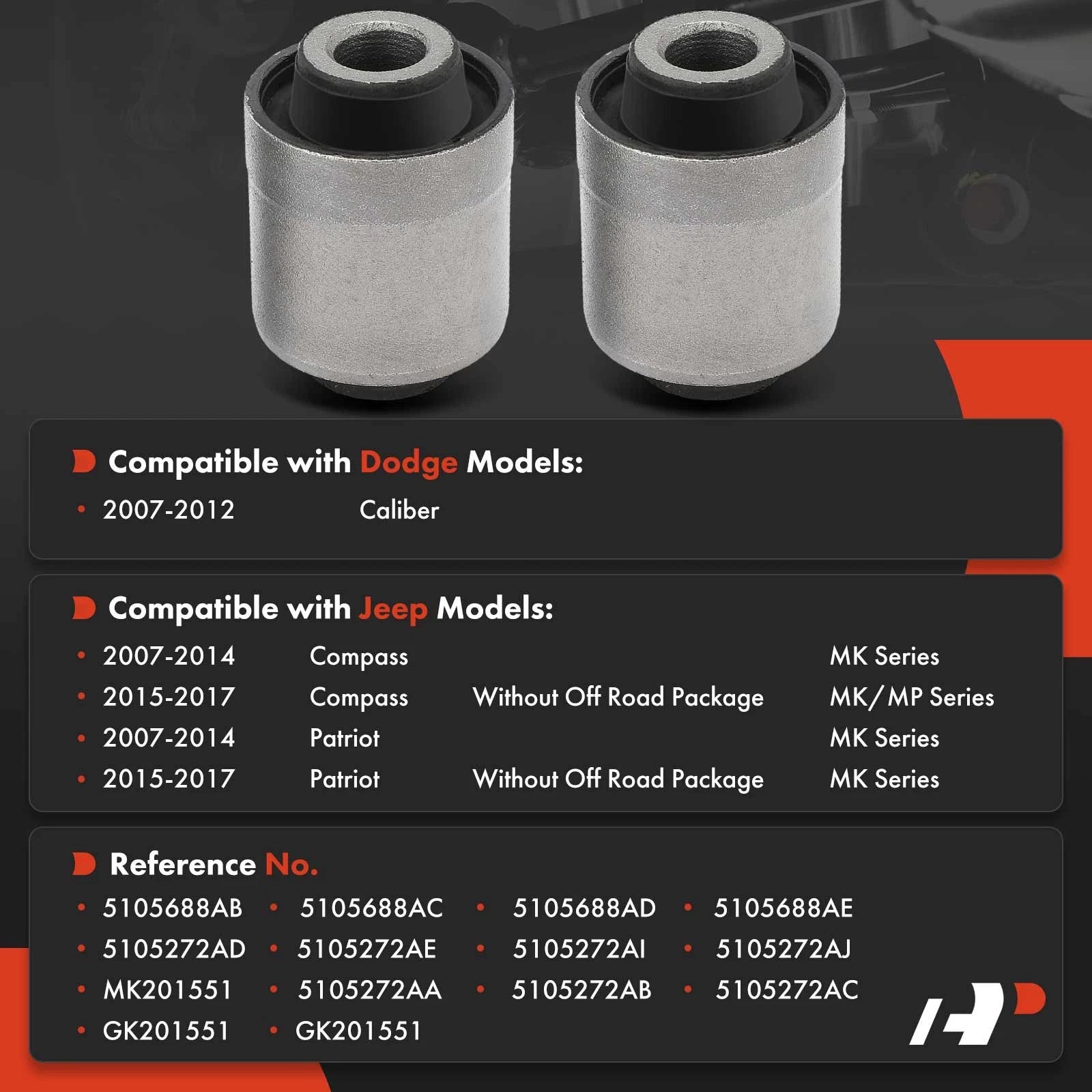 2X Rear Lower Control Arm Bushings for Jeep Compass (2007-2017)