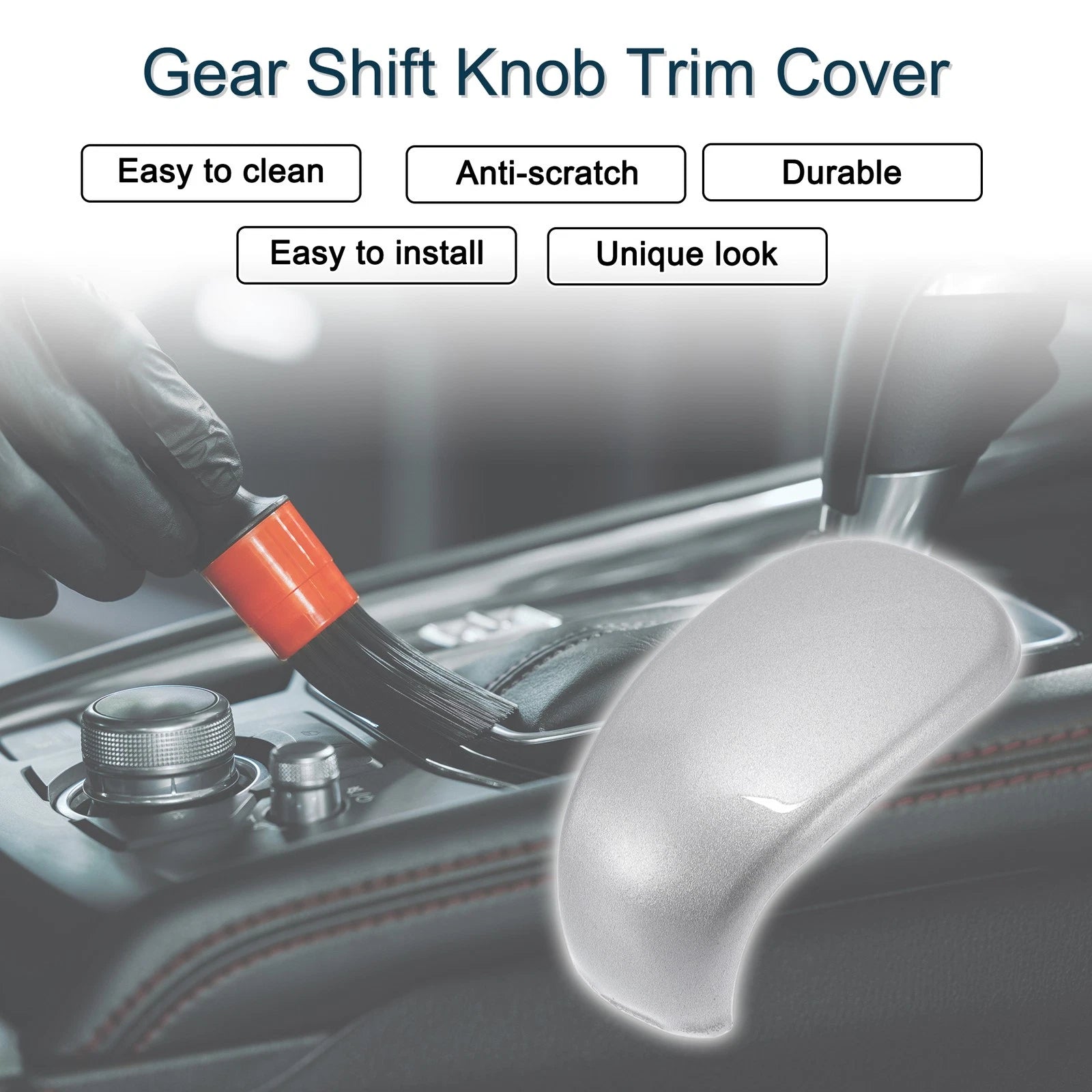 ABS Gear Shift Knob Cover Sticker for Honda Civic (2021–2023) Silver Tone
