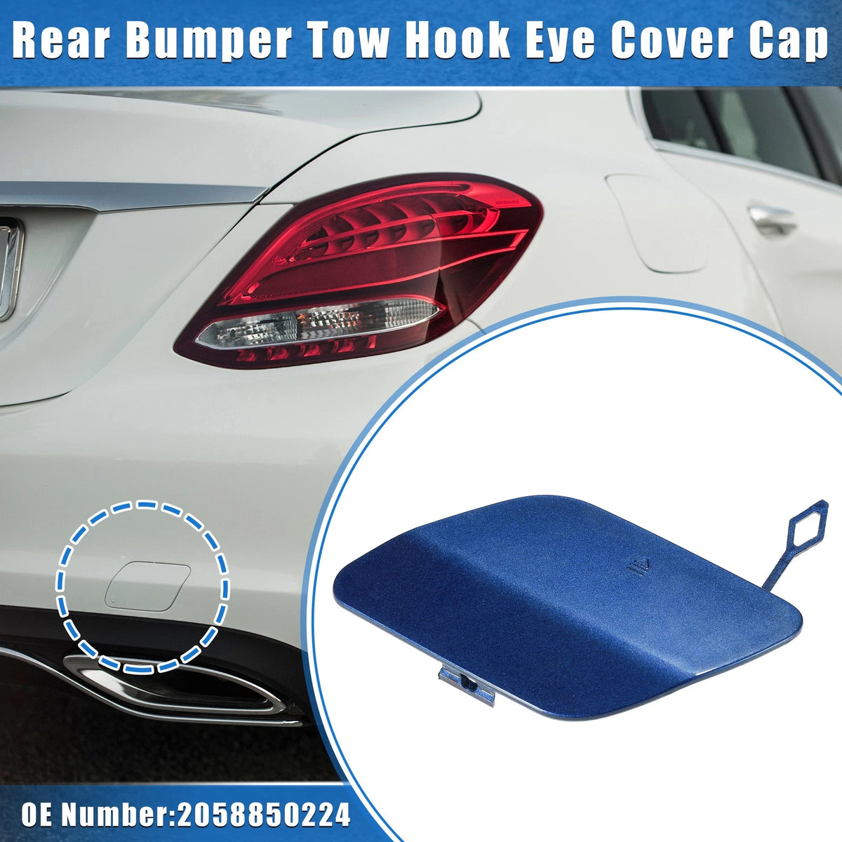 Tow Hook Eye Hole Cover Cap for Mercedes-Benz C300 Sedan (2016–2018) Blue