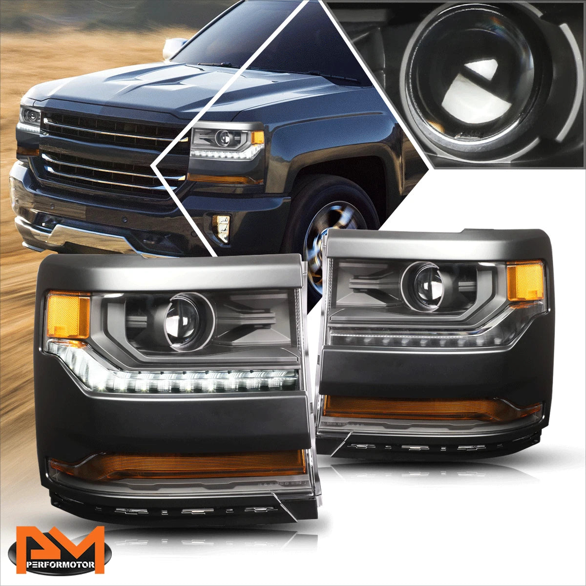 LED Strip Projector Headlight for Chevy Silverado 1500 (2016–2019)