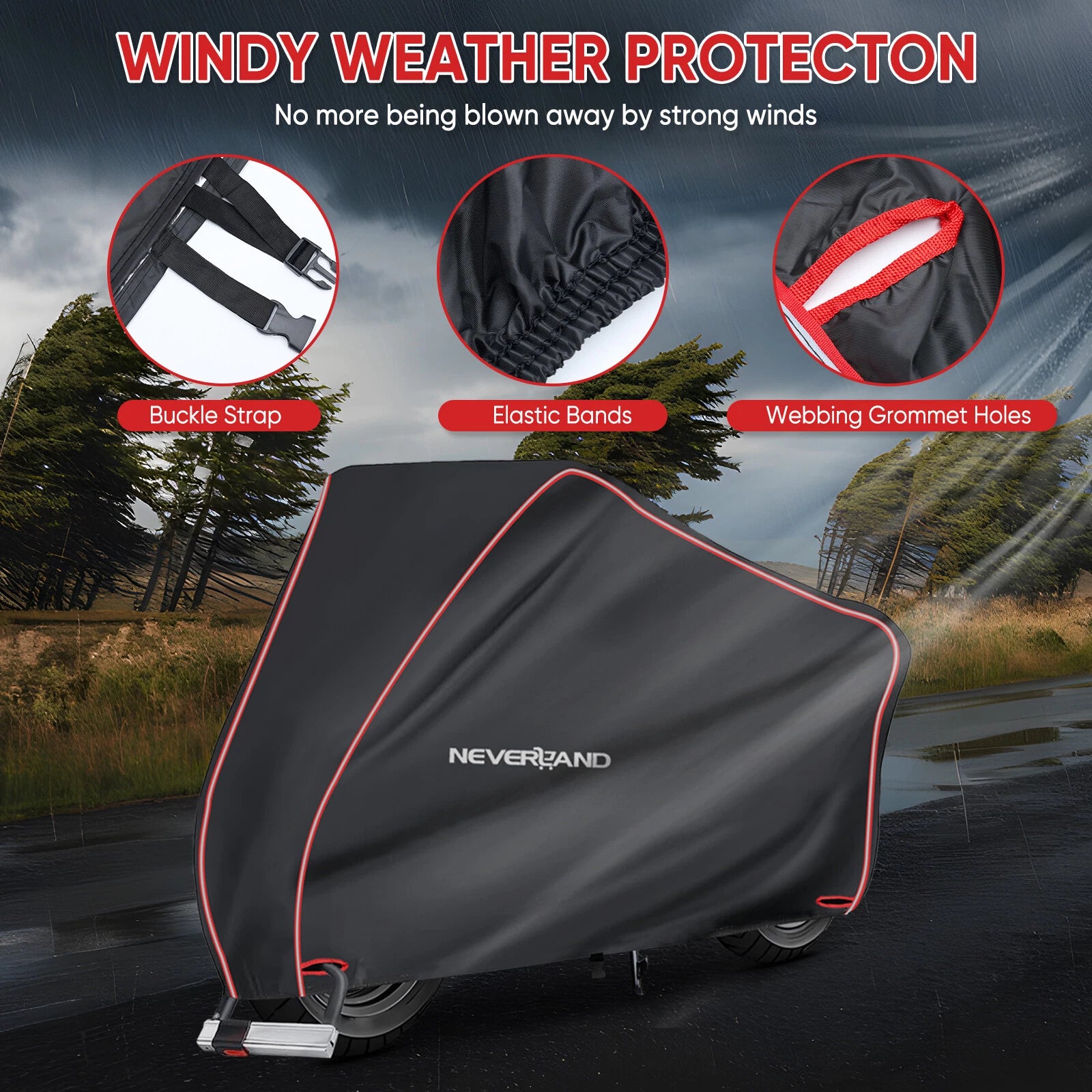 Motorcycle Cover Waterproof with Reflective Strip for Universal Models (L)