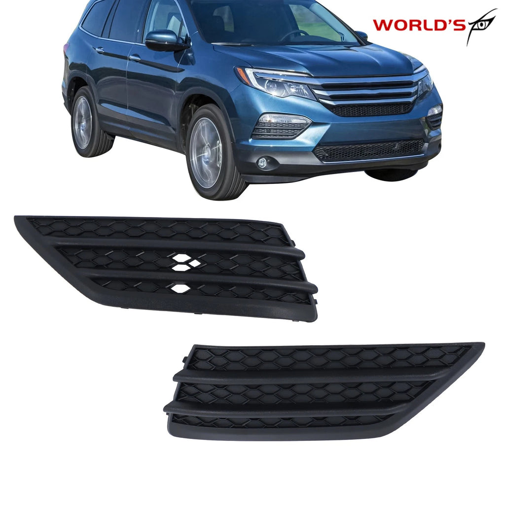 Set of 2 Bumper Fog Light Lamp Covers for Honda Pilot (2016–2018) Black Housing