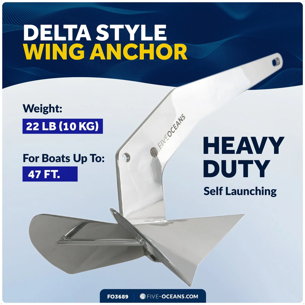 Delta Style Wing Anchor 22 Lb for Boat (Solid High Polished Stainless Steel)