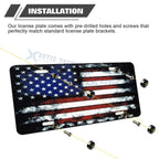Distressed American Flag Front License Plate Valve Stem Cap Bumper Sticker for Red (-)