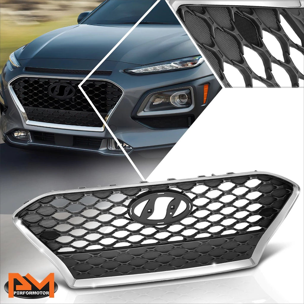Chrome Grille for Hyundai Kona (2018–2021) - Gray Diamond Mesh, Badge Slot