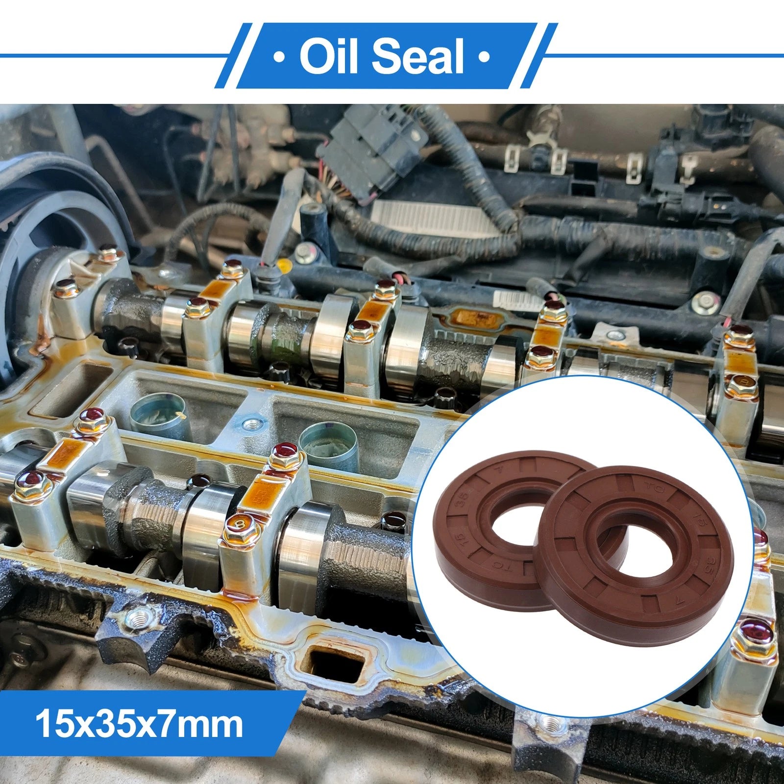 Set of 2 Oil Seal Rotary Shaft Seal FKM Rubber 15x35x7mm