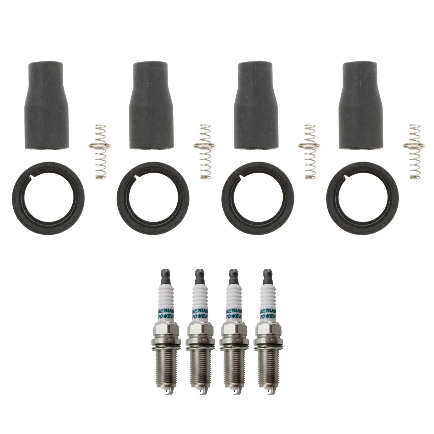 Set of 4 Denso Iridium Power Plugs & NGK Ignition Coil Boots for Kia Sorento