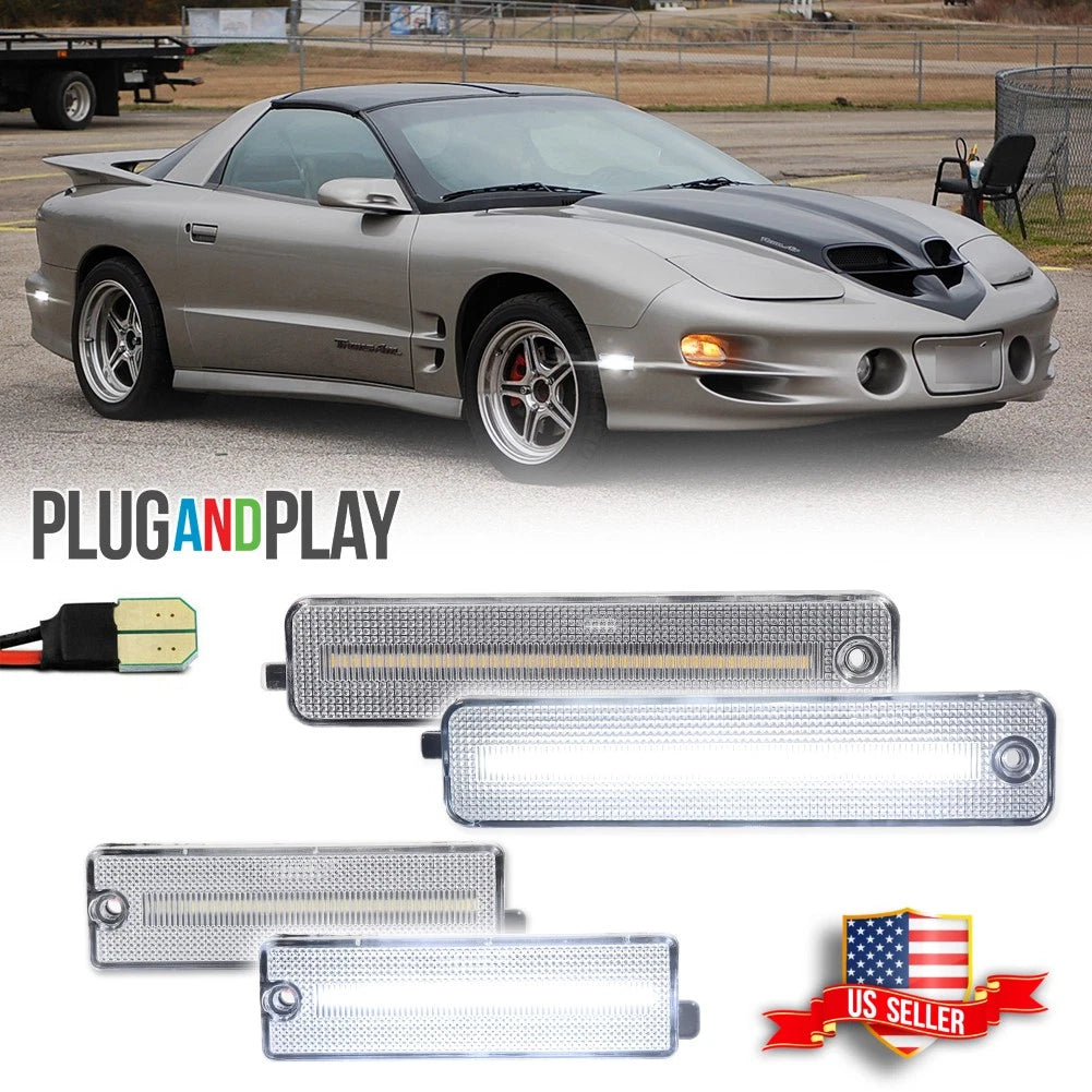 4X Clear White LED Side Marker Lights for Pontiac Firebird (1998–2002)