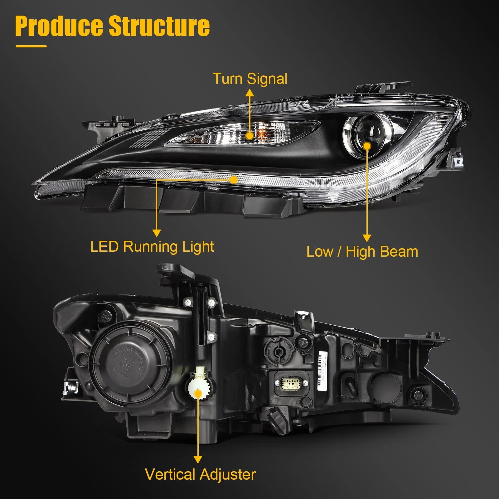 Right Side Halogen Headlight with DRL for Chrysler 200 (2015–2017)