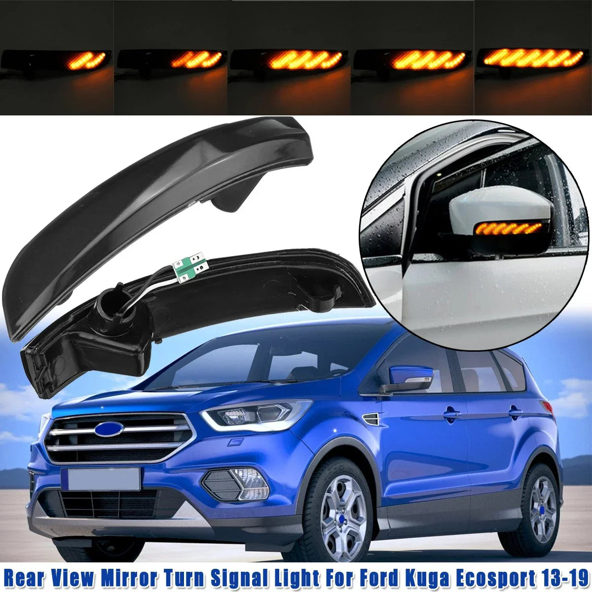 2x Sequential LED Side Mirror Turn Signal Light for Ford Kuga EcoSport (2013–2019)