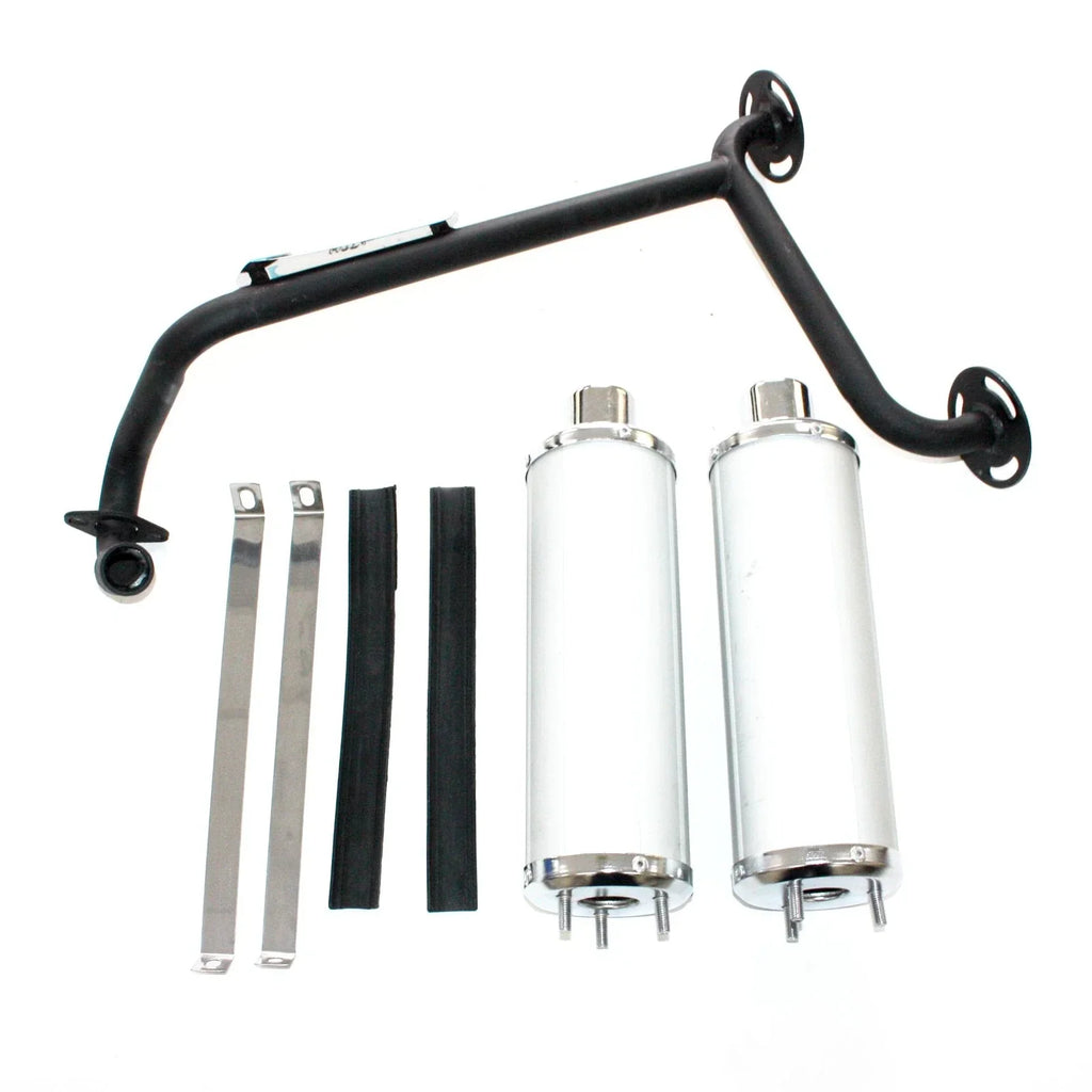 Twin Exhaust Pipe & Silver Alloy Mufflers for 110cc Dinosaur Style Quad ATV