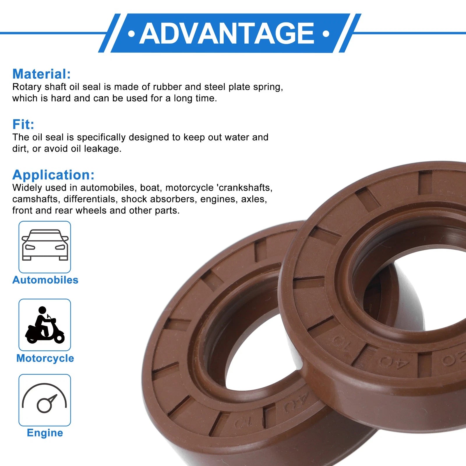 Set of 2 Oil Seal Rotary Shaft Seal FKM Rubber 20x40x10mm