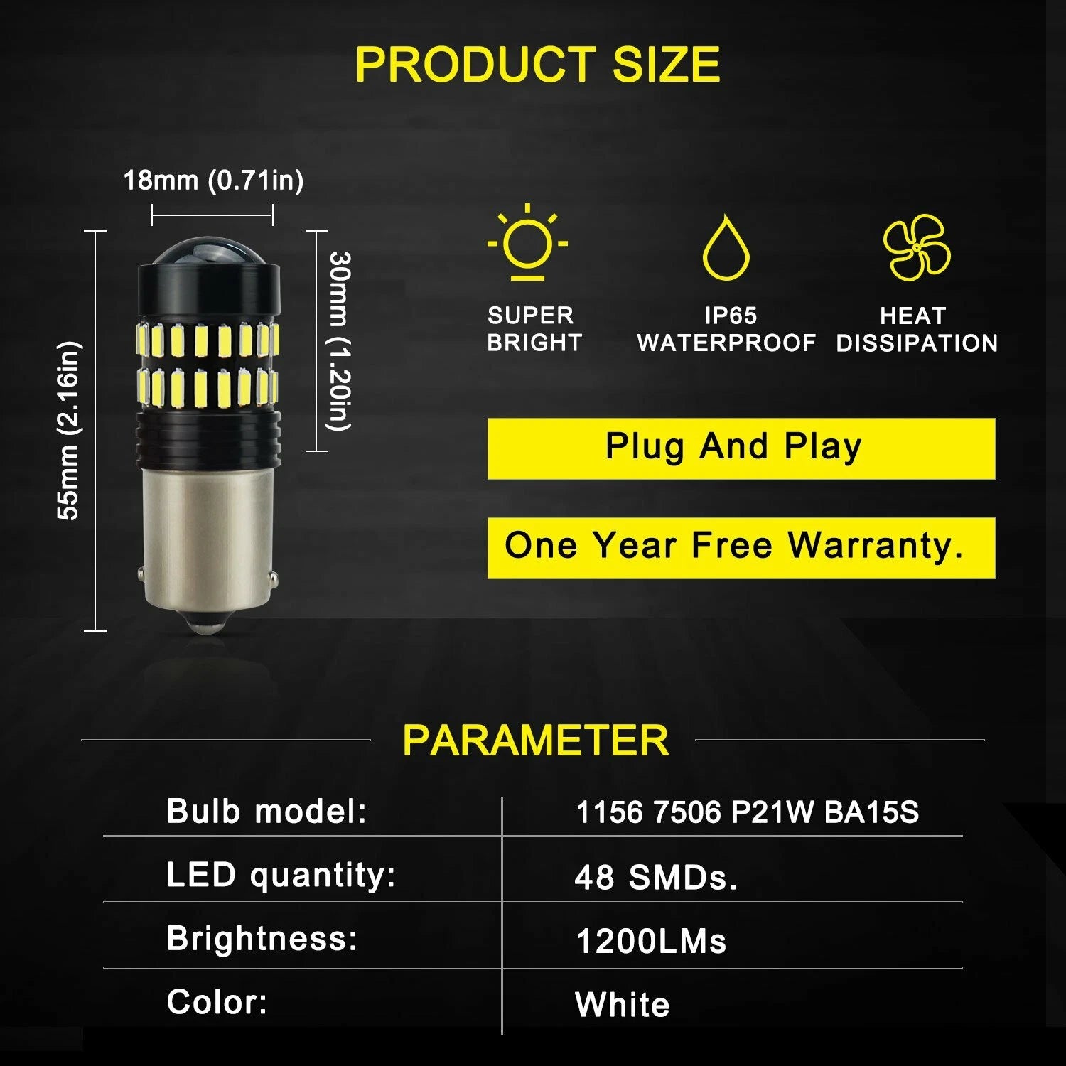 LED Reverse Backup Light Bulb for RV Camper Trailer (1156 BA15S)